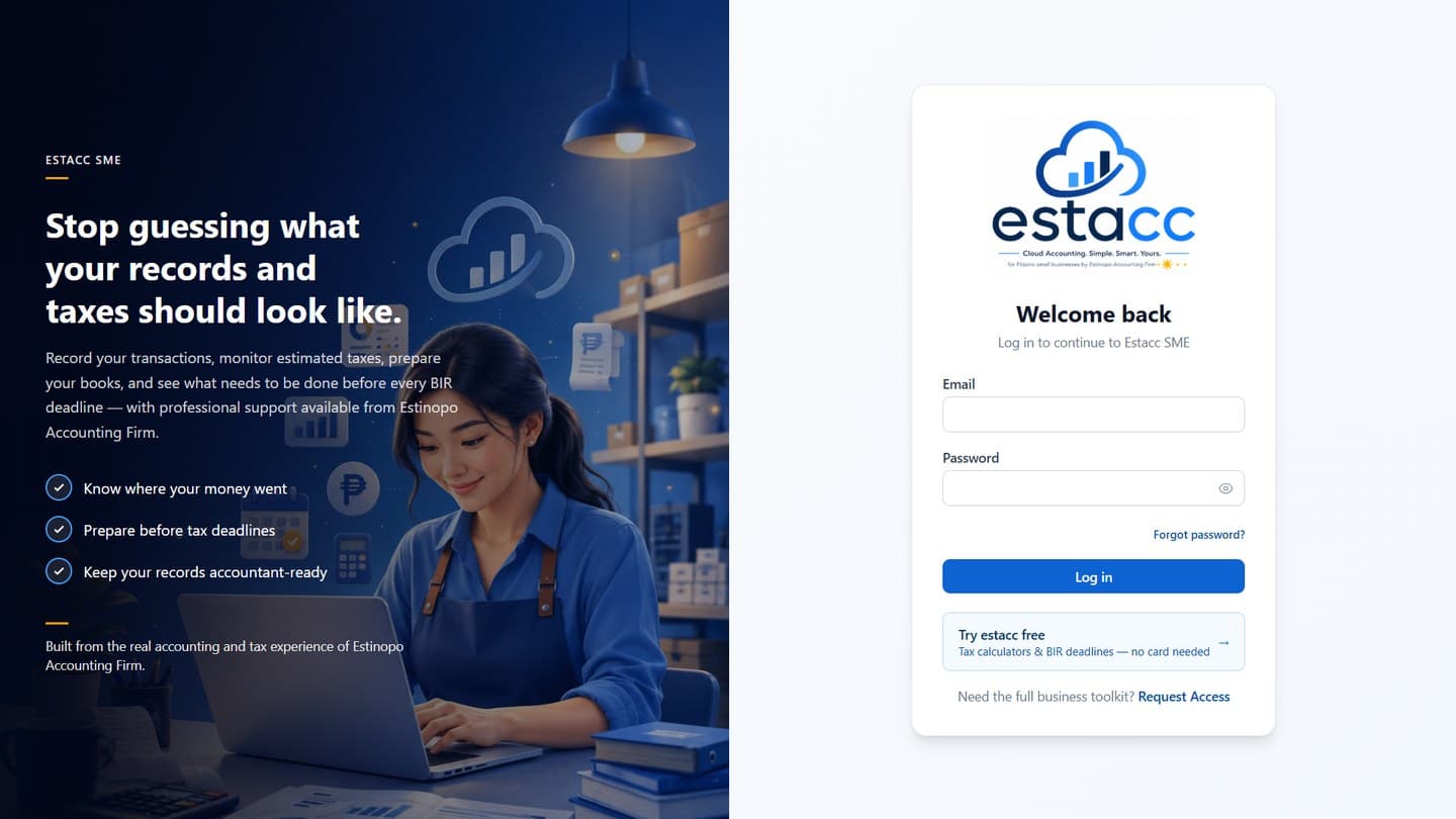 estacc SME login — cloud bookkeeping for Filipino small businesses